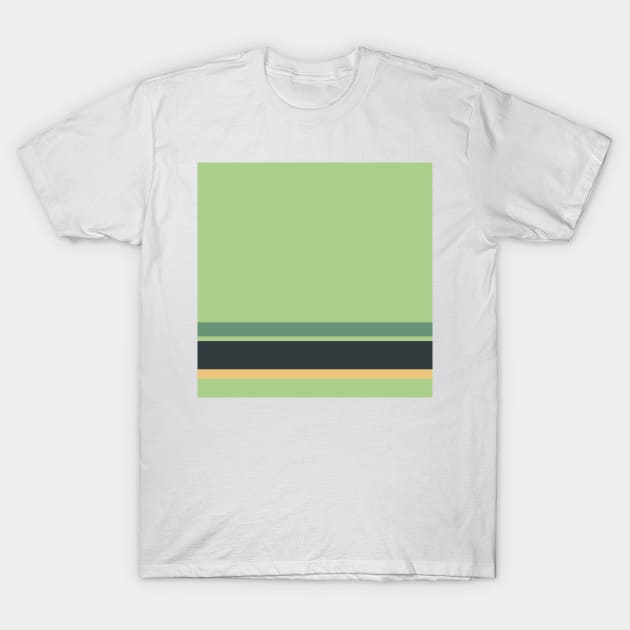 A fabulous arrangement of Greyish, Onyx, Oxley, Pale Olive Green and Sand stripes. T-Shirt by Sociable Stripes